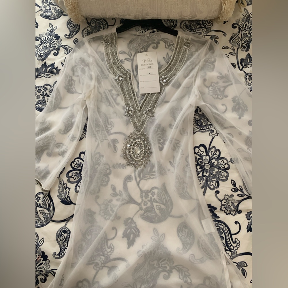 Size S white sheer beach cover up